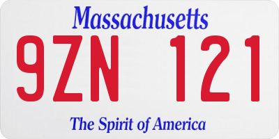 MA license plate 9ZN121
