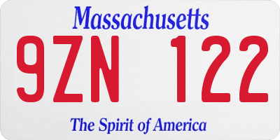 MA license plate 9ZN122