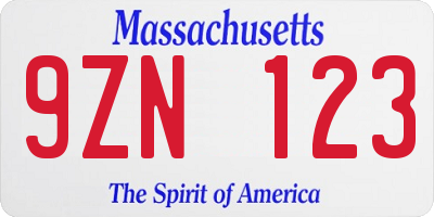 MA license plate 9ZN123