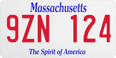 MA license plate 9ZN124