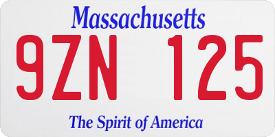 MA license plate 9ZN125