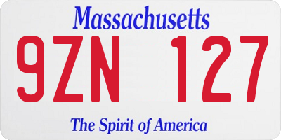 MA license plate 9ZN127