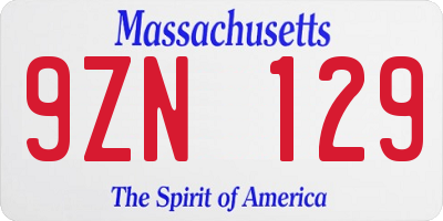 MA license plate 9ZN129