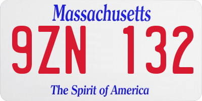 MA license plate 9ZN132