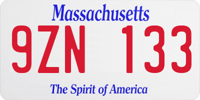 MA license plate 9ZN133