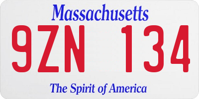 MA license plate 9ZN134