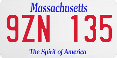 MA license plate 9ZN135