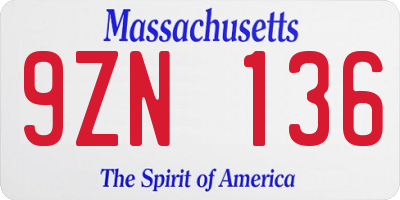 MA license plate 9ZN136