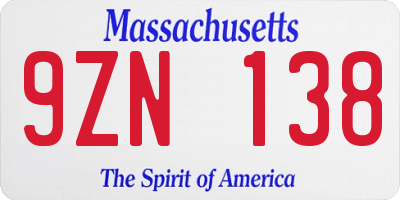 MA license plate 9ZN138