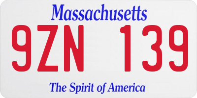 MA license plate 9ZN139