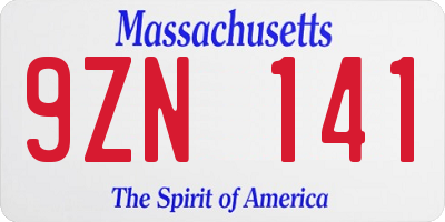 MA license plate 9ZN141