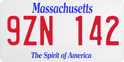 MA license plate 9ZN142