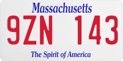 MA license plate 9ZN143