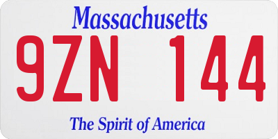 MA license plate 9ZN144
