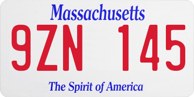 MA license plate 9ZN145