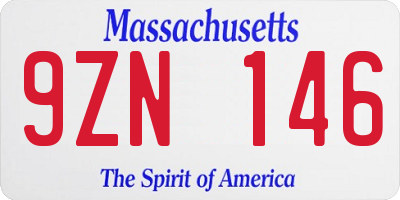 MA license plate 9ZN146