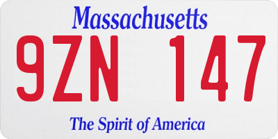MA license plate 9ZN147