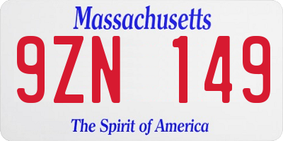 MA license plate 9ZN149