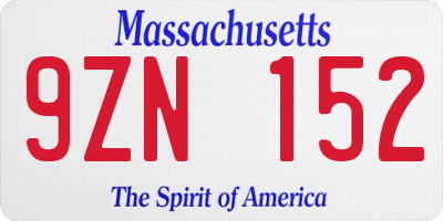 MA license plate 9ZN152