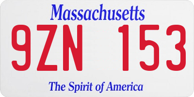 MA license plate 9ZN153