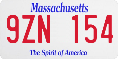 MA license plate 9ZN154