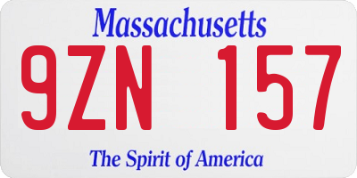 MA license plate 9ZN157