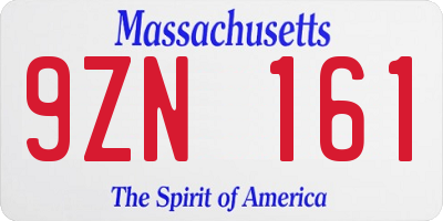 MA license plate 9ZN161