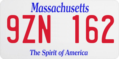 MA license plate 9ZN162
