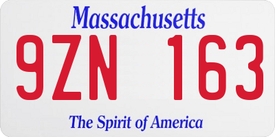 MA license plate 9ZN163