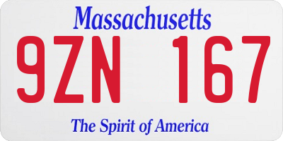 MA license plate 9ZN167