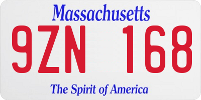 MA license plate 9ZN168