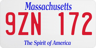 MA license plate 9ZN172