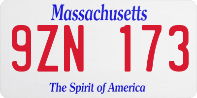 MA license plate 9ZN173