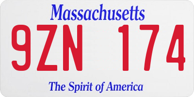 MA license plate 9ZN174