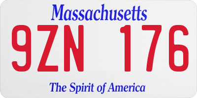 MA license plate 9ZN176