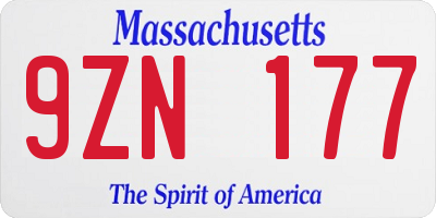 MA license plate 9ZN177