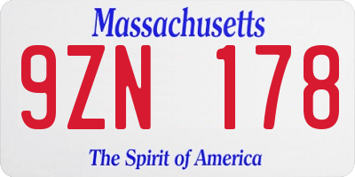 MA license plate 9ZN178