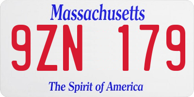 MA license plate 9ZN179