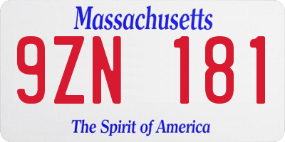 MA license plate 9ZN181