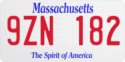 MA license plate 9ZN182