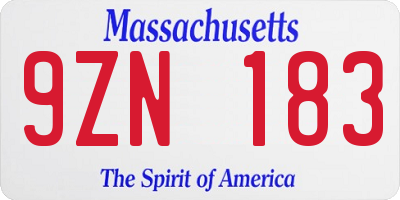 MA license plate 9ZN183