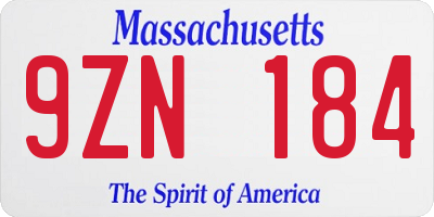 MA license plate 9ZN184