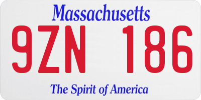 MA license plate 9ZN186