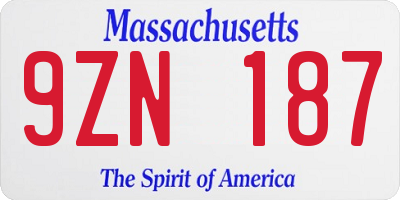 MA license plate 9ZN187