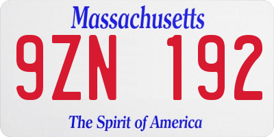 MA license plate 9ZN192