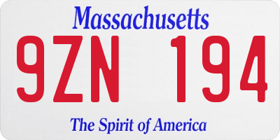 MA license plate 9ZN194