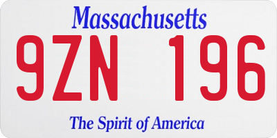 MA license plate 9ZN196