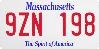 MA license plate 9ZN198