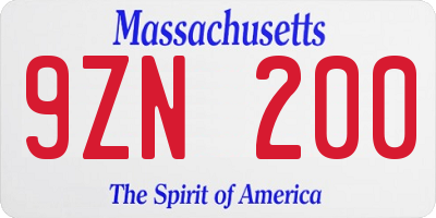 MA license plate 9ZN200