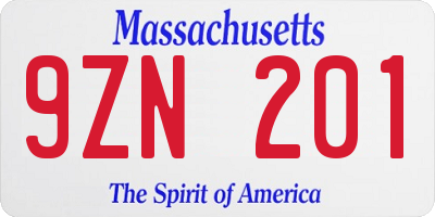 MA license plate 9ZN201